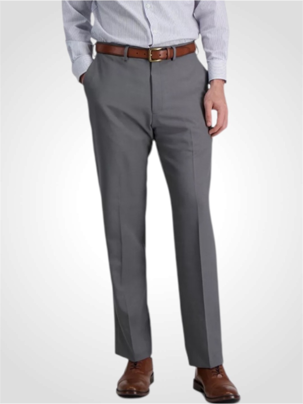 Haggar Men's Gray Flat-Front Premium Comfort Dress Pants 36x29